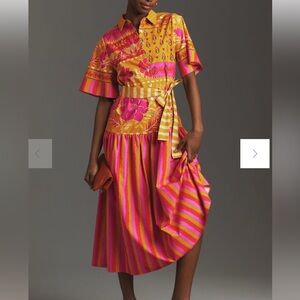 Farm Rio Colorful Striped Shirt Midi Dress - XL